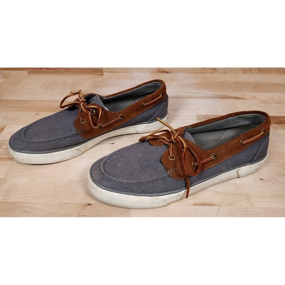 Polo Ralph Lauren Rylander Gray Brown Canvas Leather Mens Siz 10 Boat Deck Shoes